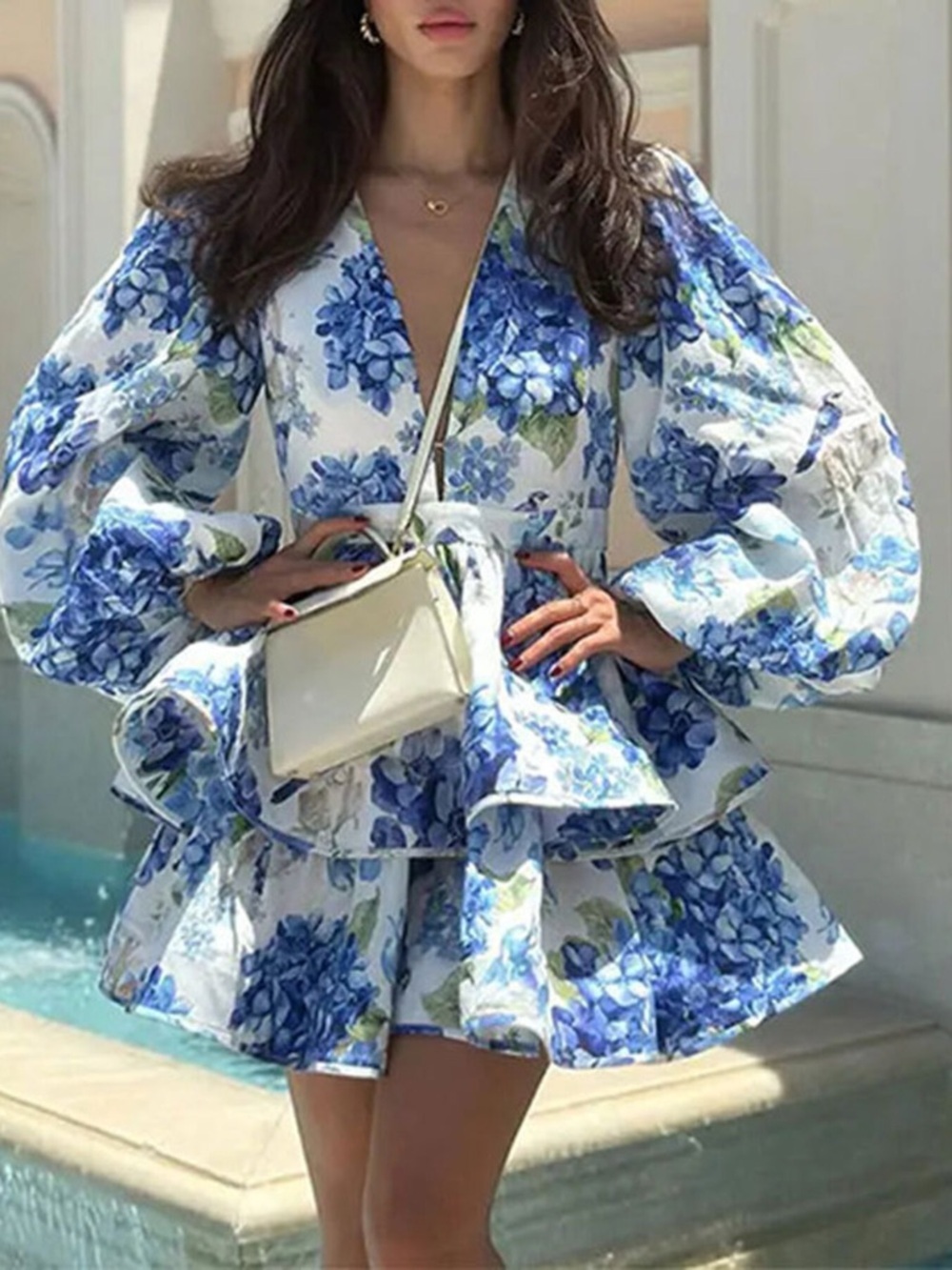Floral Print Ruffle Layered Mini Dress - Picture 5 of 10